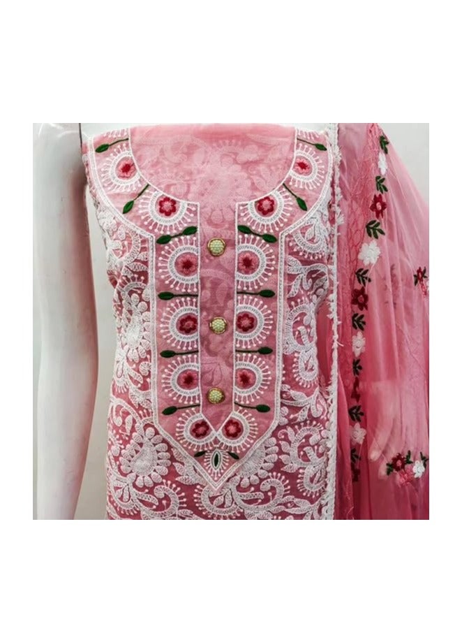 Women’s Heavy Chanderi Cotton Embroidery Unstitched Salwar Suit with Nazmin Work Dupatta