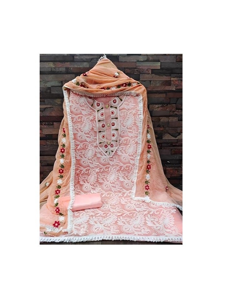 Women’s Heavy Chanderi Cotton Embroidery Unstitched Salwar Suit with Nazmin Work Dupatta