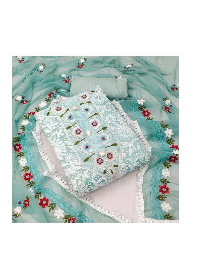 Women’s Heavy Chanderi Cotton Embroidery Unstitched Salwar Suit with Nazmin Work Dupatta