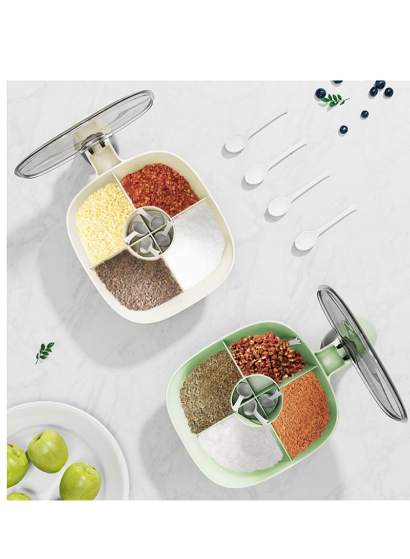 Seasoning Box Five Compartment Jar Kitchen Storage Container Bottle with Lid Green Medium