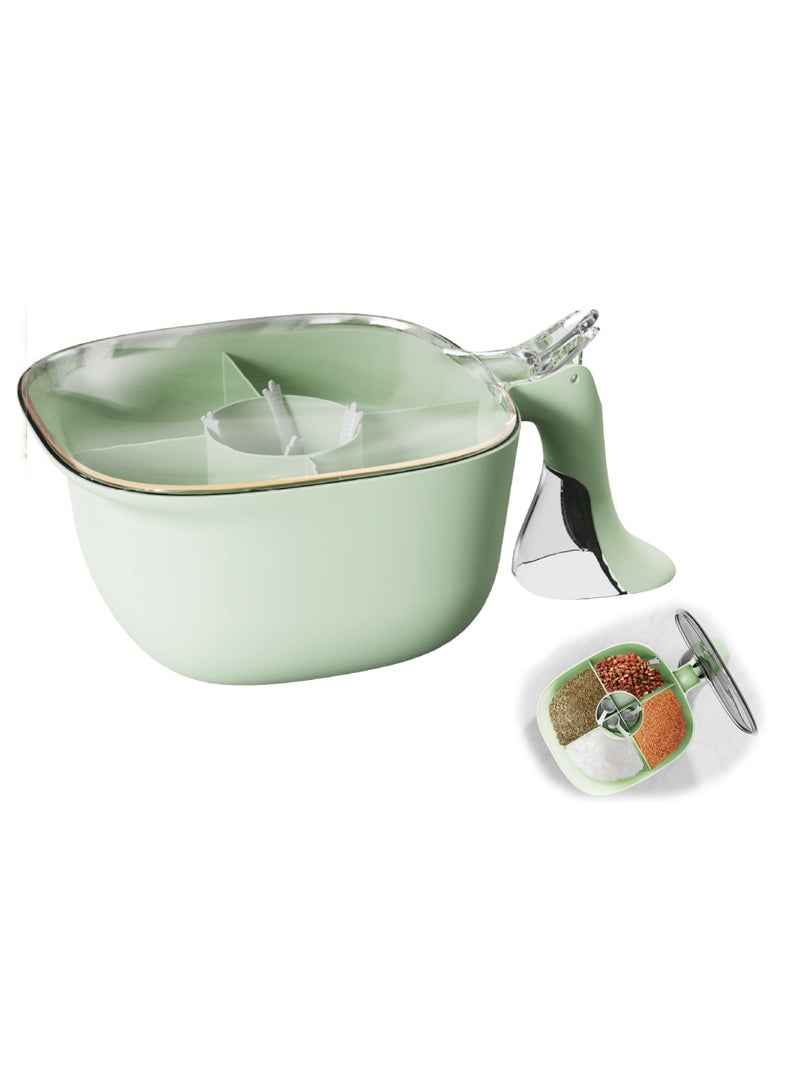 Seasoning Box Five Compartment Jar Kitchen Storage Container Bottle with Lid Green Medium