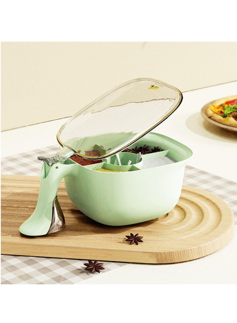 Seasoning Box Five Compartment Jar Kitchen Storage Container Bottle with Lid Green Medium