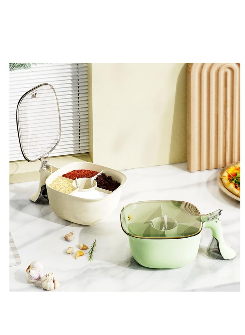 Seasoning Box Five Compartment Jar Kitchen Storage Container Bottle with Lid Green Medium