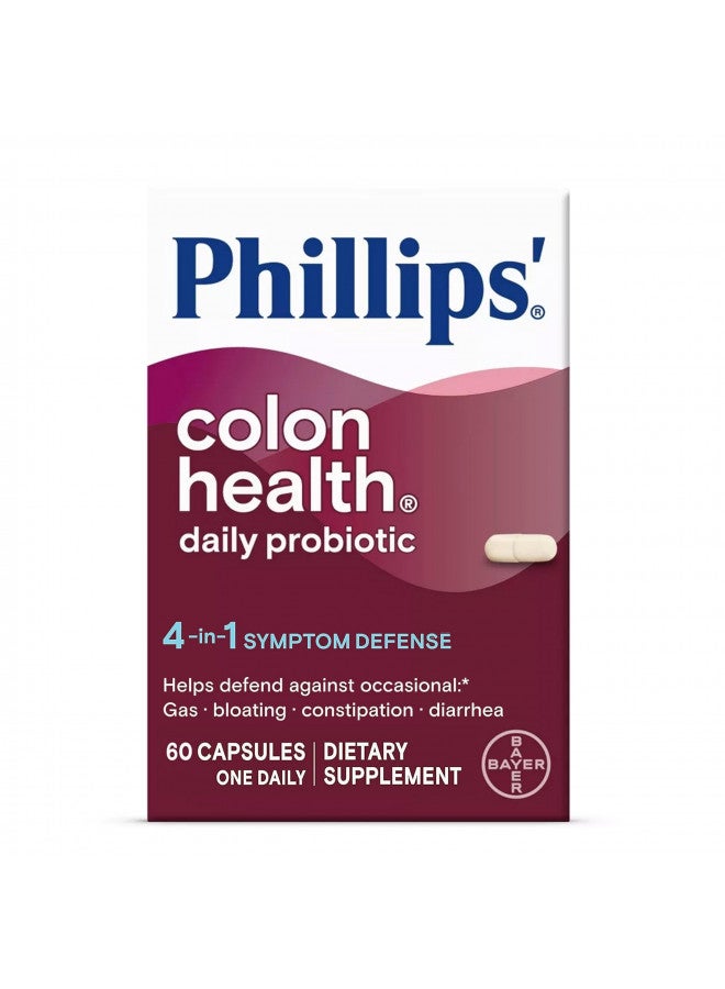 Phillips' Colon Health Daily Probiotic Capsules, 4-in-1 Symptom Defense to help defend against Occasional Gas, Bloating, Constipation, and Diarrhea, Daily Supplement, 60 Count