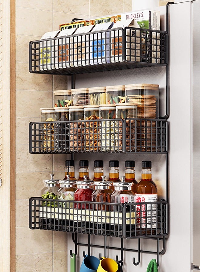 Kitchen Refrigerator Side Wall Mounted Storage Rack Spice Rack Storage Rack Item Placement Rack With Hooks 38x71cm