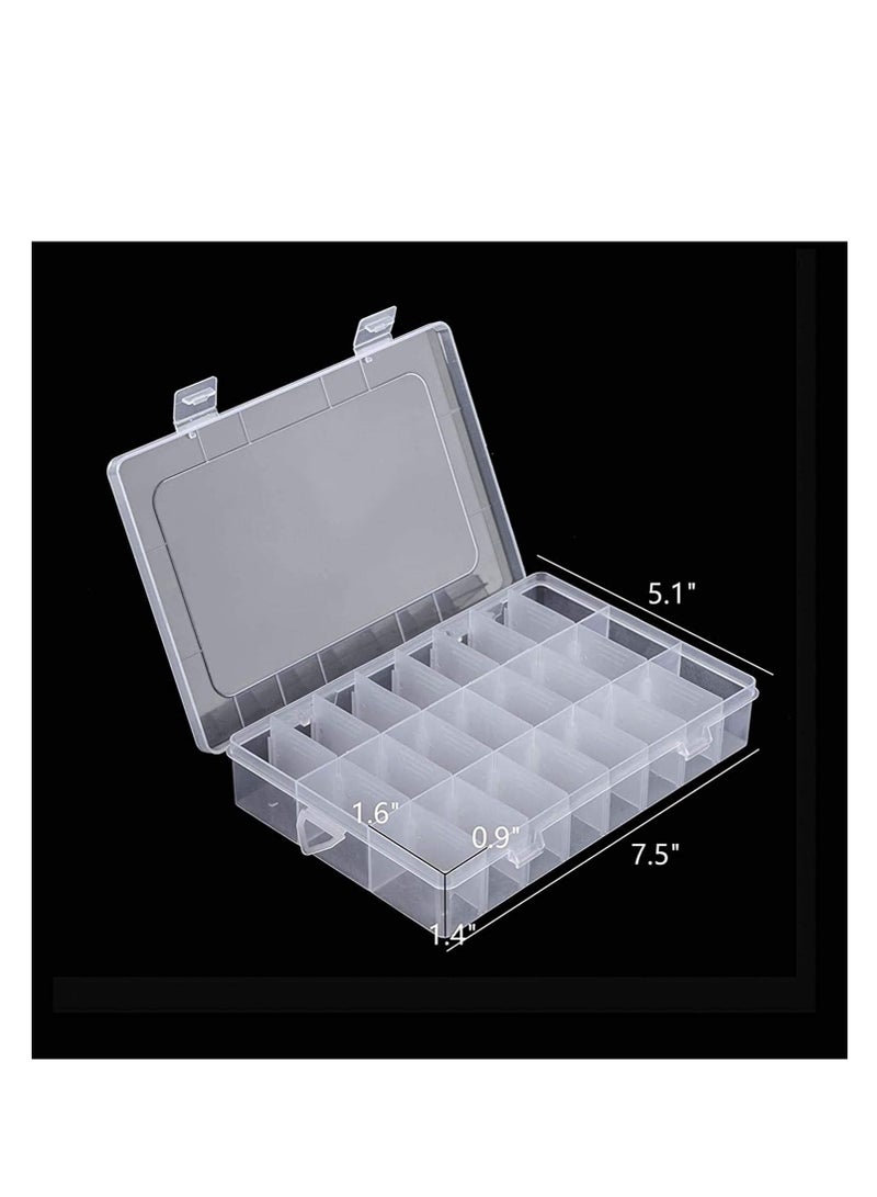 Plastic Organizer Container Box, 24 Grids Storage Box with Adjustable Dividers Organizer Storage Container Removable Grid Compartment Big Clear Slot box Case for Beads Earring Small Items