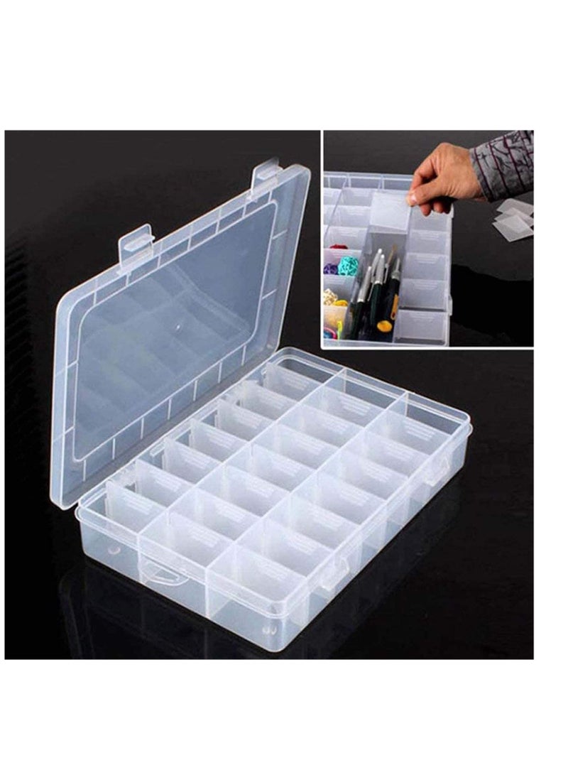 Plastic Organizer Container Box, 24 Grids Storage Box with Adjustable Dividers Organizer Storage Container Removable Grid Compartment Big Clear Slot box Case for Beads Earring Small Items