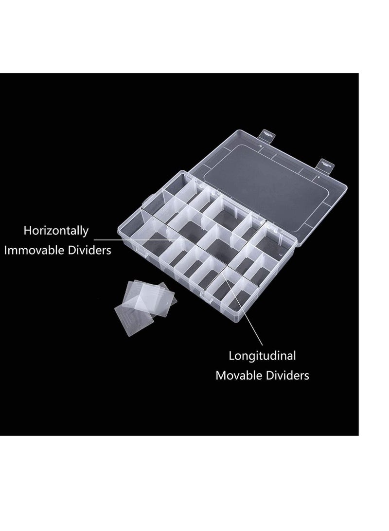 Plastic Organizer Container Box, 24 Grids Storage Box with Adjustable Dividers Organizer Storage Container Removable Grid Compartment Big Clear Slot box Case for Beads Earring Small Items