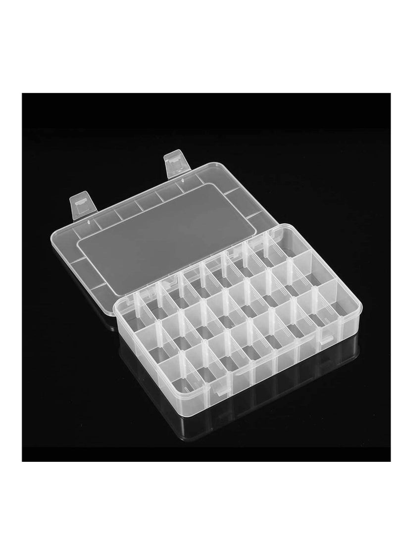 Plastic Organizer Container Box, 24 Grids Storage Box with Adjustable Dividers Organizer Storage Container Removable Grid Compartment Big Clear Slot box Case for Beads Earring Small Items