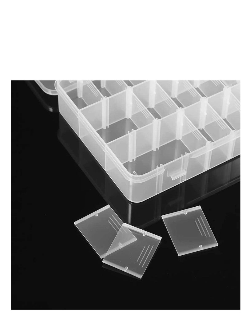 Plastic Organizer Container Box, 24 Grids Storage Box with Adjustable Dividers Organizer Storage Container Removable Grid Compartment Big Clear Slot box Case for Beads Earring Small Items