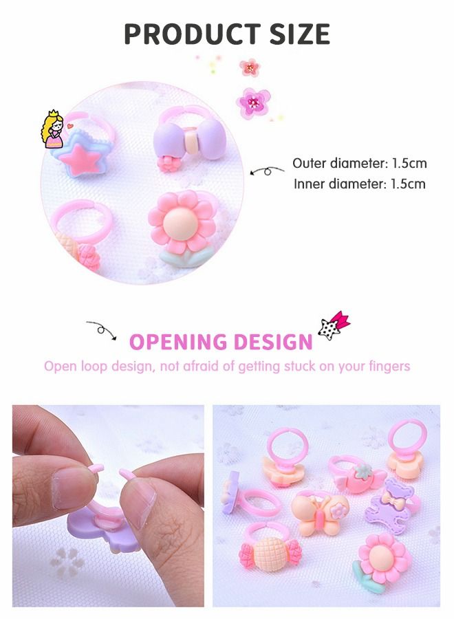 36pcs Adjustable Princess Pretend Rings, Girls Dress Up Toys, Girls Dress Up Ring Set, Kids Cartoon Ring Toys, Cute Cartoon Accessories