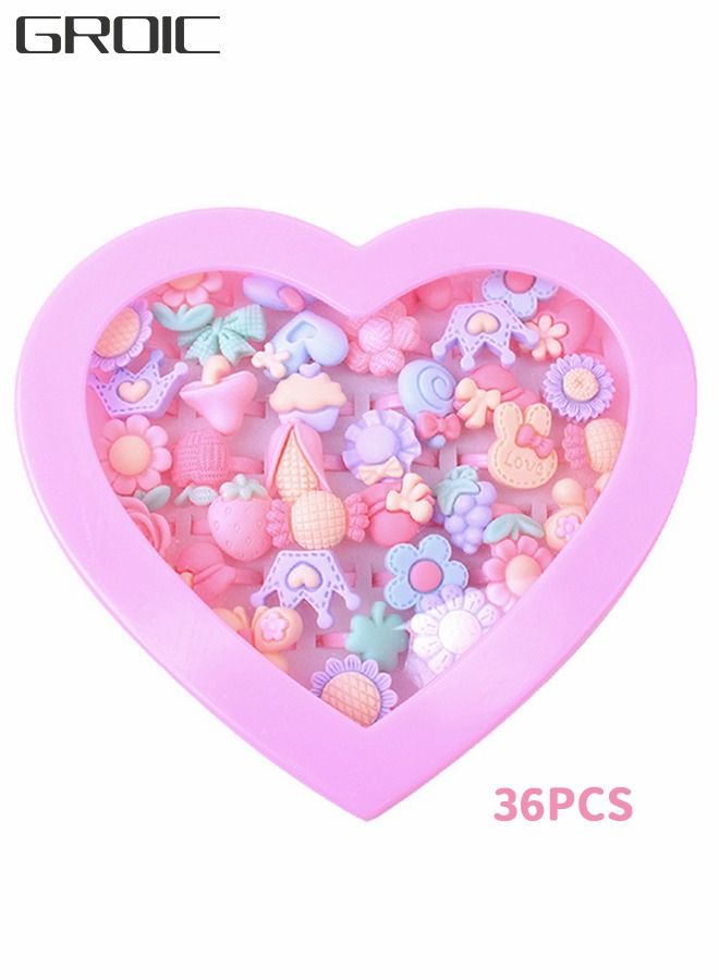 36pcs Adjustable Princess Pretend Rings, Girls Dress Up Toys, Girls Dress Up Ring Set, Kids Cartoon Ring Toys, Cute Cartoon Accessories