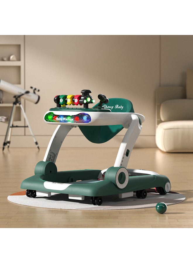 Multifunction Anti-O Shaped Leg Newborn Baby Walkers with Music Lights and Wheels - Dark Green