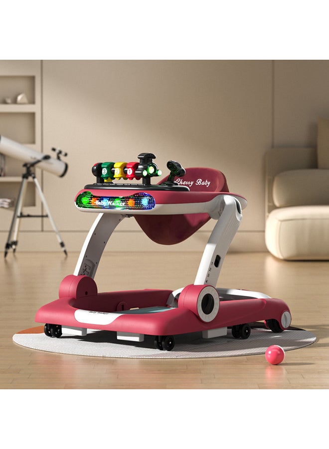 Multifunction Anti-O Shaped Leg Newborn Baby Walkers with Music Lights and Wheels - Red