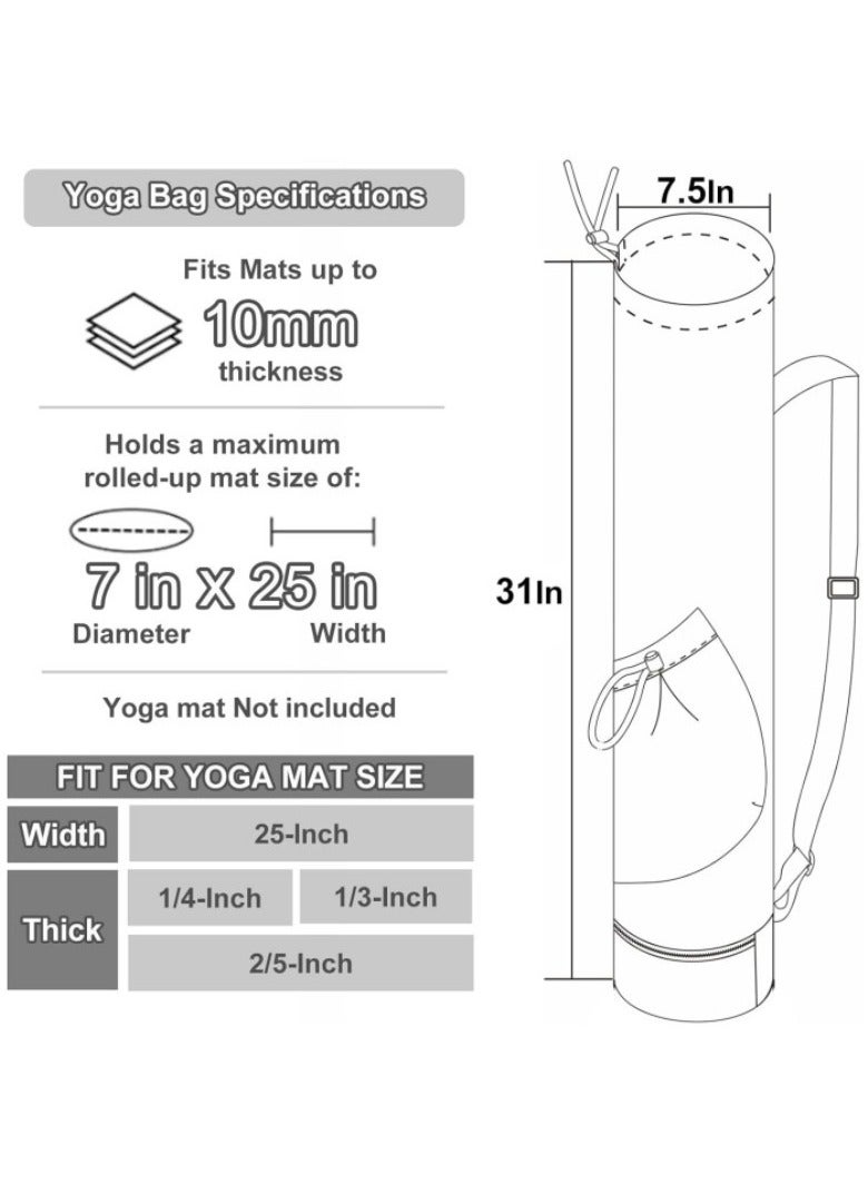 Yoga Mat Bag with Water Bottle Pocket and Bottom Wet Compartment - Multifunctional Sports Yoga Mat Carrier and Storage Bag
