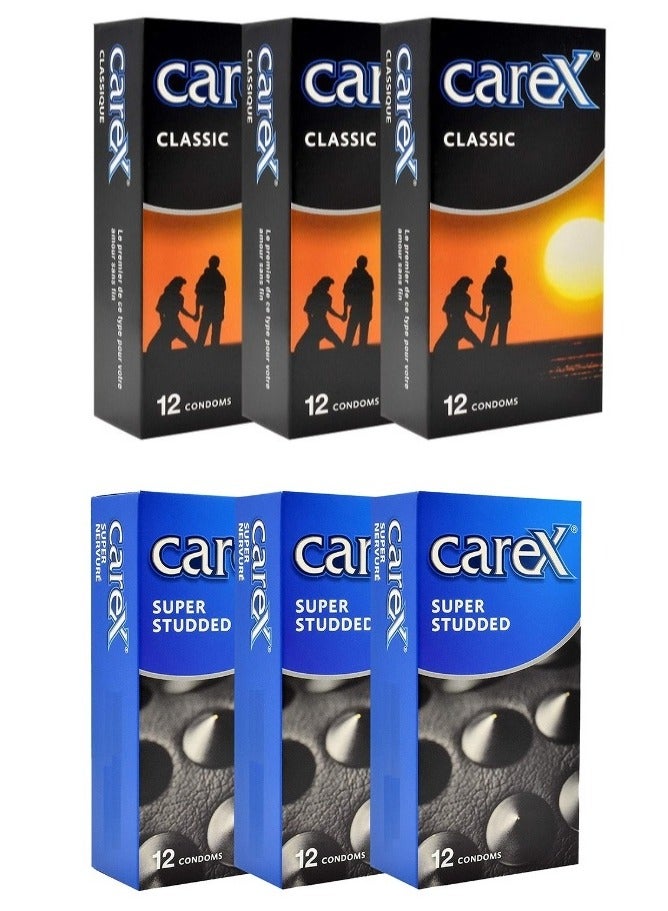 Pack Of 6 Boxes Classic and Super Studded Condoms