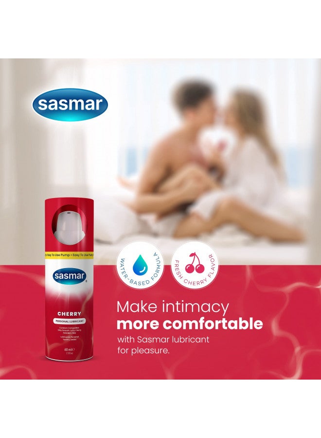 SASMAR Cherry Flavored Lubricant for Oral Use, Hypoallergenic Water Based Personal Lubricant for Men, Women & Couples, pH Balanced, Long Lasting & Paraben Free Edible Lube for Him & Her 2.3 Ounce