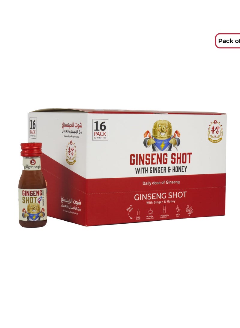 Gin-seng Shot | Premium Korian Ginseng Beverage | Natural Ginseng With Ginger Honey Lemon Juice 30ml Pack of 16