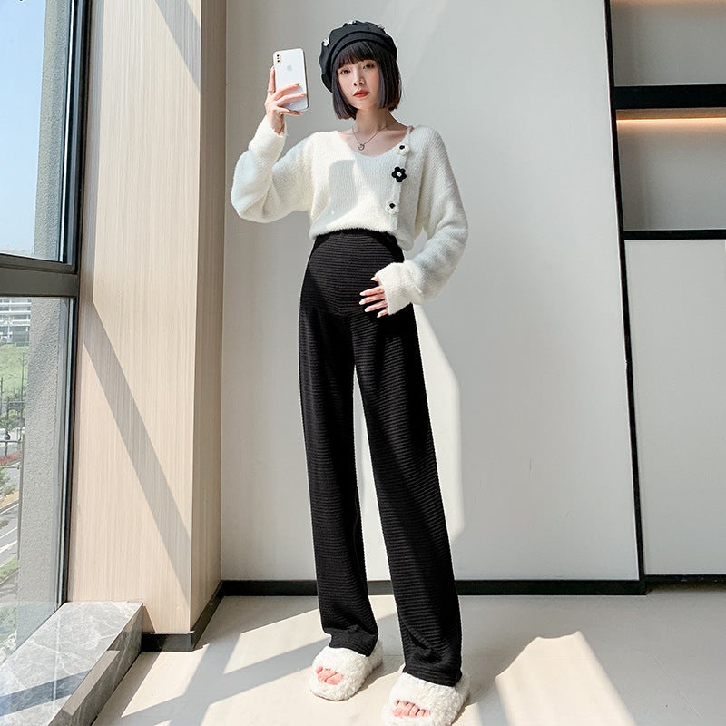 Autumn Winter Knitbell Maternity Pants Casual Straight-leg Pants For Pregnant Women Spring Autumn Outer Wear New 2023 Collection Black