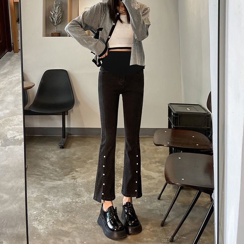 Maternity Jeans Spring Split Flare Leggings 2023 Fashion Black [regular]]