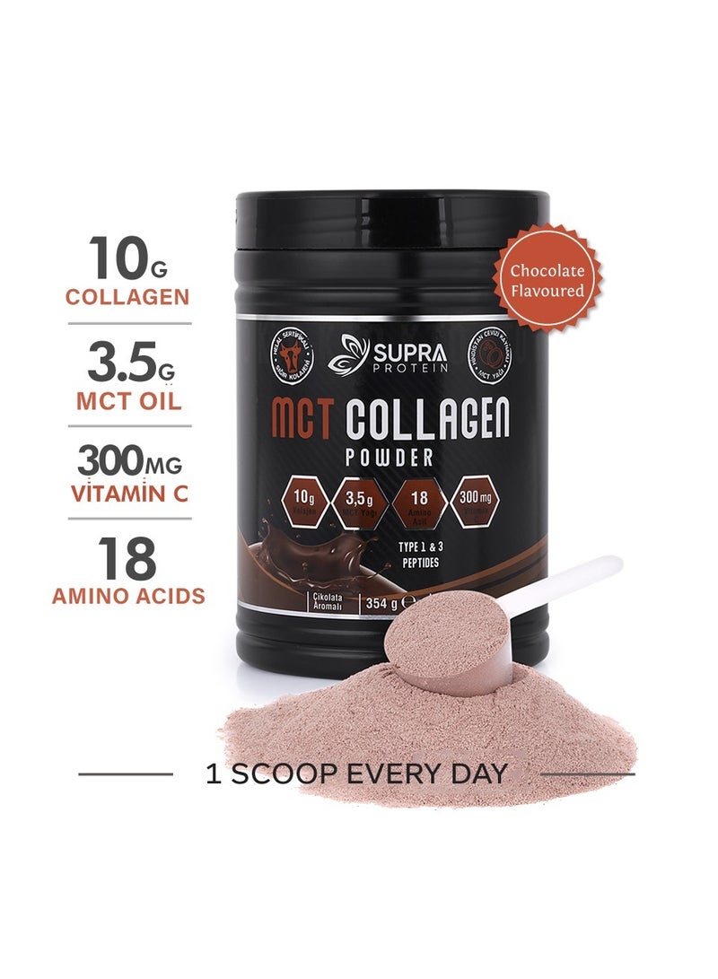 MCT Collagen Powder Chocolate Flavored with Collagen Peptides Types 1 & 3 for Skin, Hair, Bone & Joints + Supports Ketosis and Weight Loss Support (Halal Certified)- Quick Source of Energy