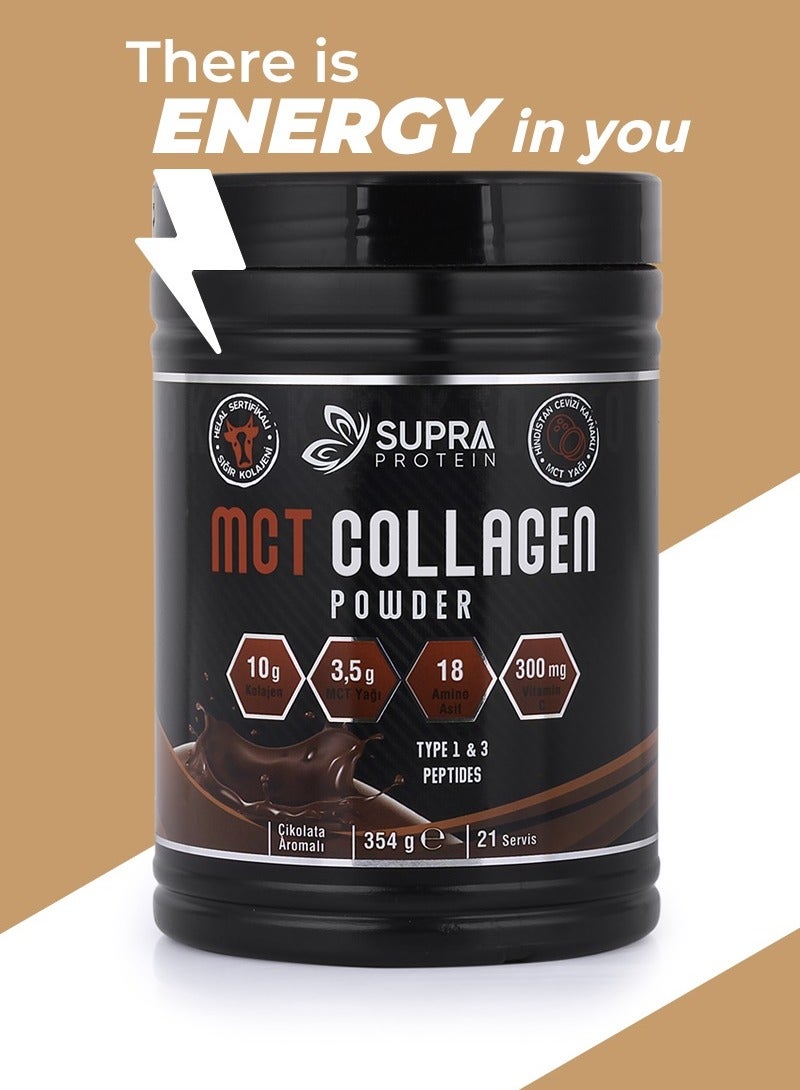 MCT Collagen Powder Chocolate Flavored with Collagen Peptides Types 1 & 3 for Skin, Hair, Bone & Joints + Supports Ketosis and Weight Loss Support (Halal Certified)- Quick Source of Energy