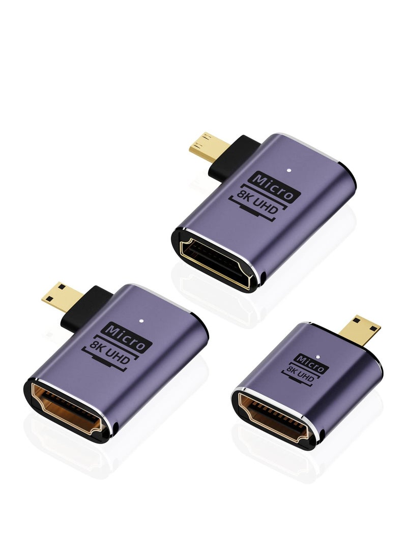 8K Micro HDMI to HDMI Adapter 3 Pack with 90 Degree Angles for Sony A6000 Raspberry Pi 4 GoPro Hero 7 and More