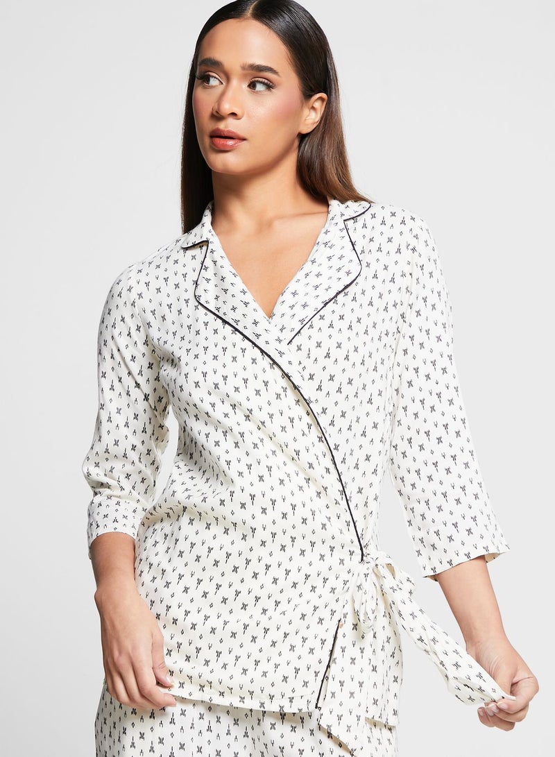 Printed Wrap Top & Pants Set
