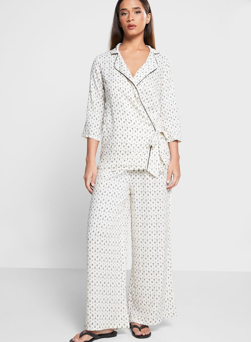 Printed Wrap Top & Pants Set