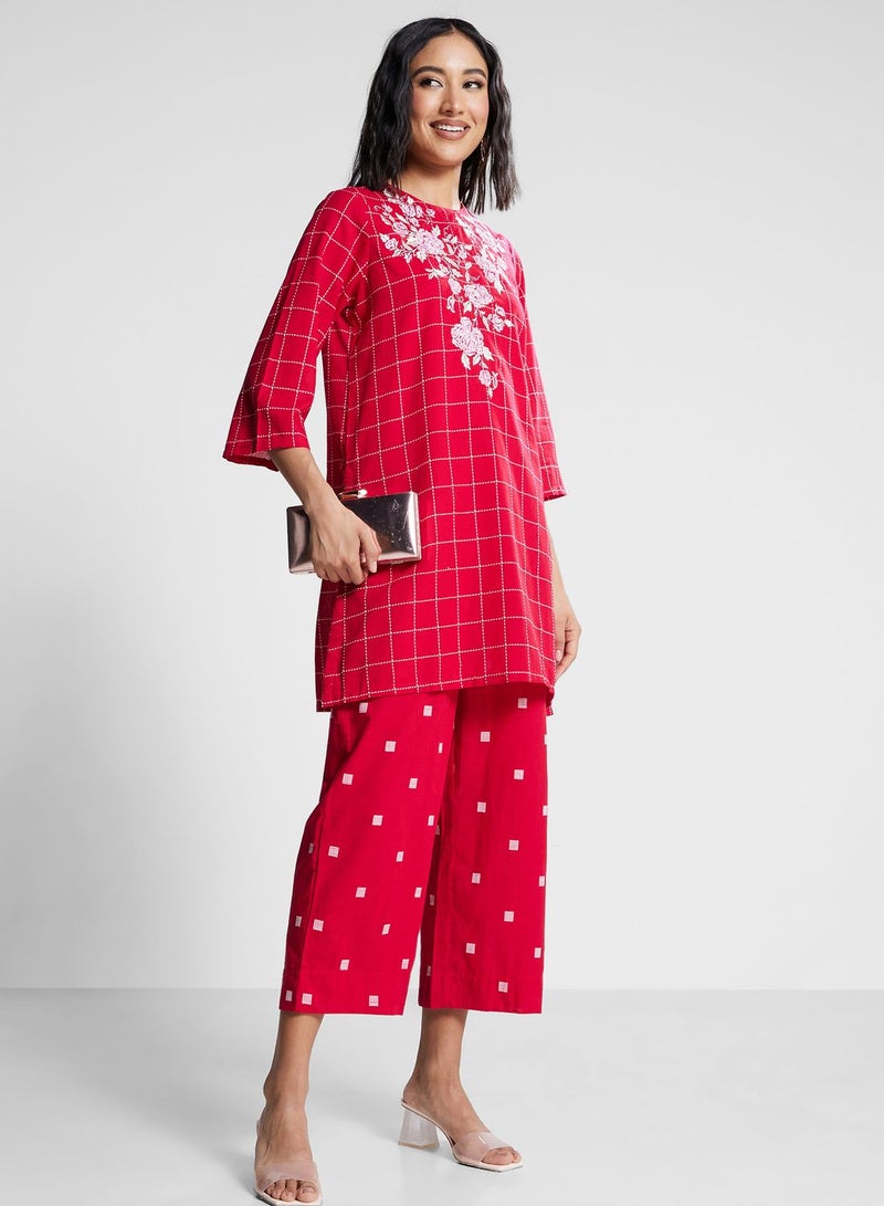 Crew Neck Floral Kurti & Pants Set