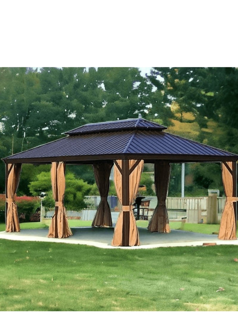 Wooden Twist Extend Waxed Garden Gazebo with Waterproof Curtain and Mosquito Net ( Grey )