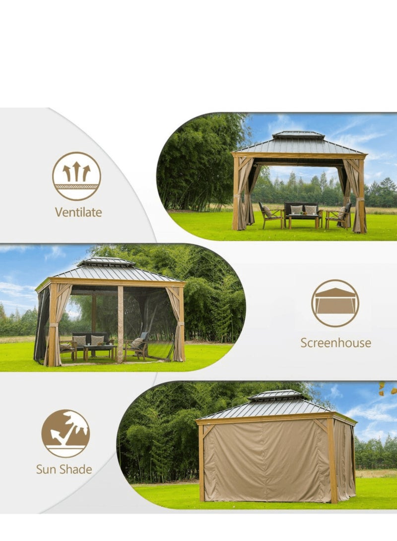 Wooden Twist Extend Waxed Garden Gazebo with Waterproof Curtain and Mosquito Net ( Grey )