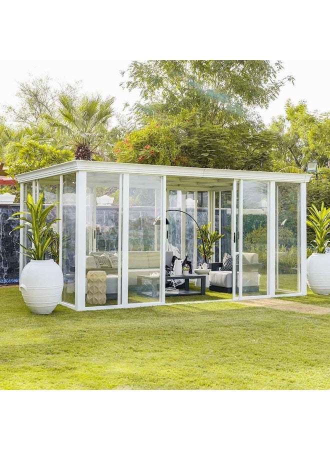 Eden House Gazebo With LightAluminum Frame I  I Weather Resistant Garden Canopy  I Modern Design Outdoor Furniture I Size 370*550*250 CM-White