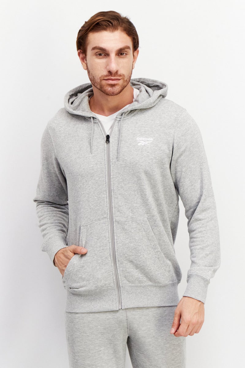 Men Sportswear Fit Long Sleeve Training Full Zipper Hooded Sweatshirt, Grey