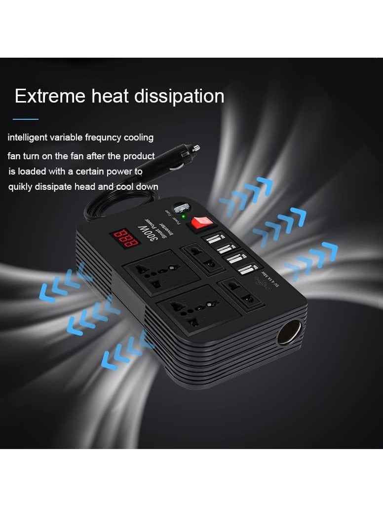 300W Car Power Inverter DC 12V/24V to 220V AC with 4 USB Ports Fast Charging with 2 Universal Sockets with Multifunctional LED Display Photovoltaic Inverter