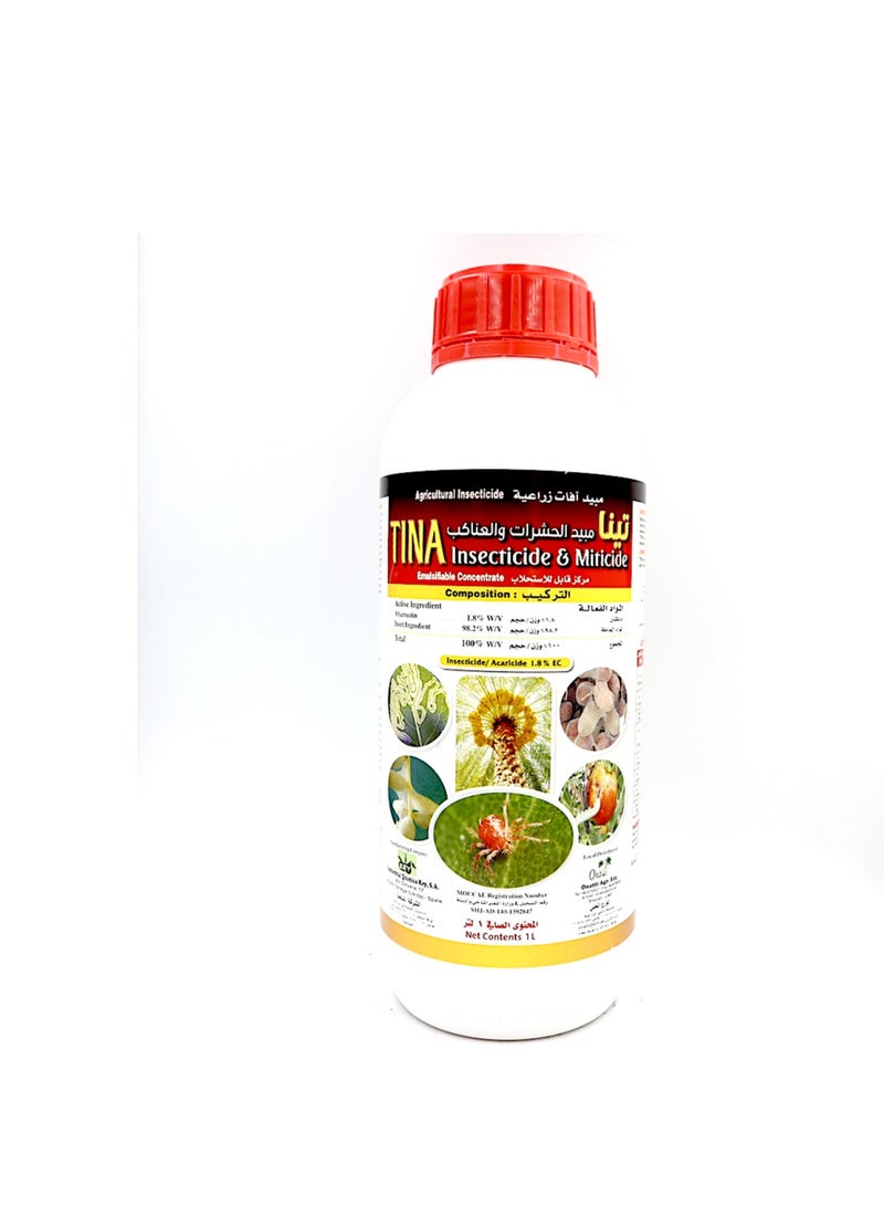 TINA Insecticide Miticide Acaricide EC Abamectin 1.8% w/v 1Ltr is a Versatile Product Designed to Control a Wide Range of Pests Including Insects Mites and Acarids.