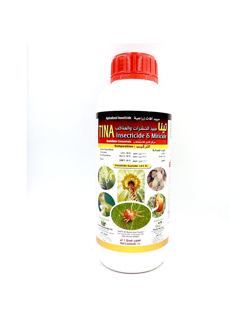 TINA Insecticide Miticide Acaricide EC Abamectin 1.8% w/v 1Ltr is a Versatile Product Designed to Control a Wide Range of Pests Including Insects Mites and Acarids.