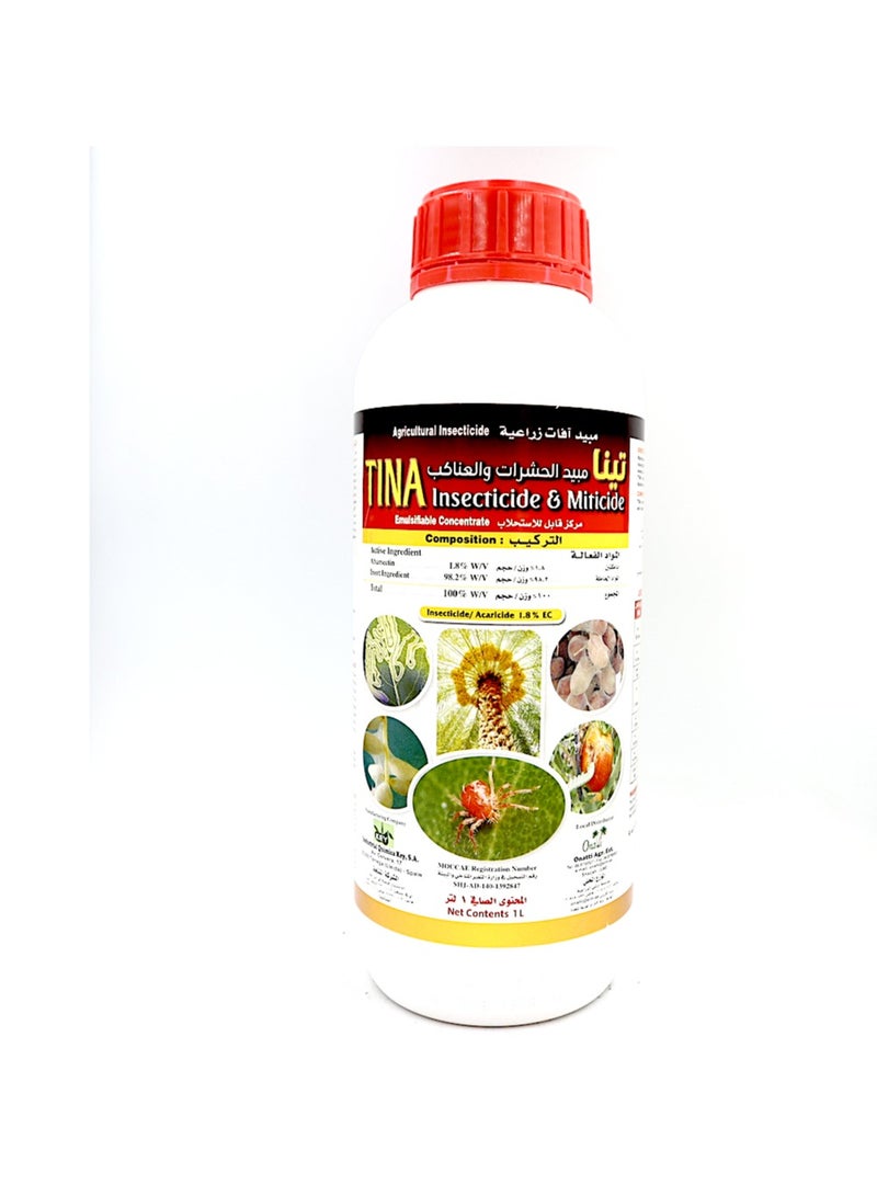 TINA Insecticide Miticide Acaricide 1L is a Highly Effective Solution Containing 1.8% Abamectin Designed for the Control of a Wide Range of Pests Including Insects Mites and other Arthropods.