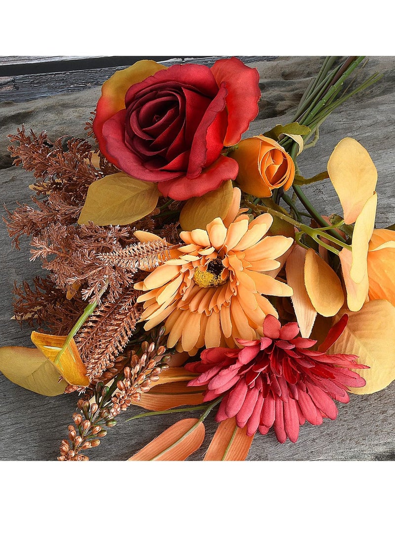 One Bundle Artificial Fall Flowers Fake Silk Roses Sunflowers Hydrangea