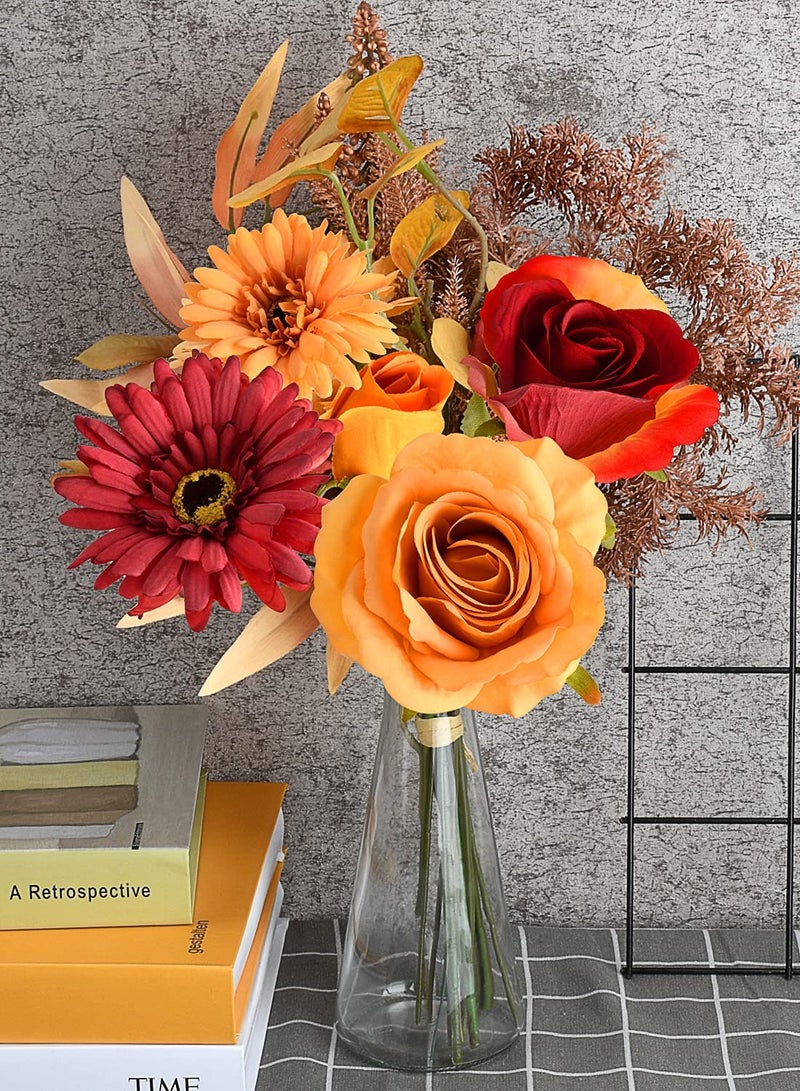 One Bundle Artificial Fall Flowers Fake Silk Roses Sunflowers Hydrangea