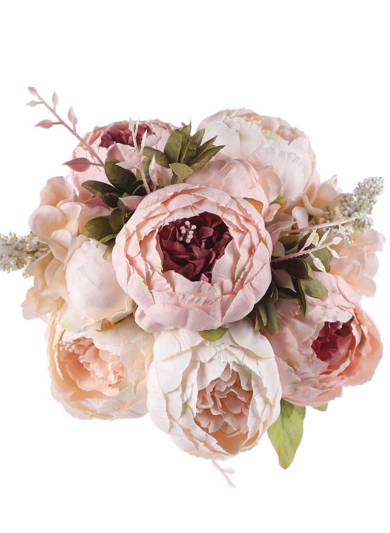 Vintage Artificial Peony Silk Flowers, Fake Peonies Vintage Bouquet for Wedding Anniversary Home Decoration(Light Pink)