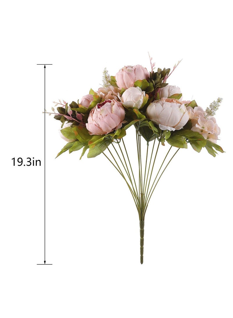 Vintage Artificial Peony Silk Flowers, Fake Peonies Vintage Bouquet for Wedding Anniversary Home Decoration(Light Pink)