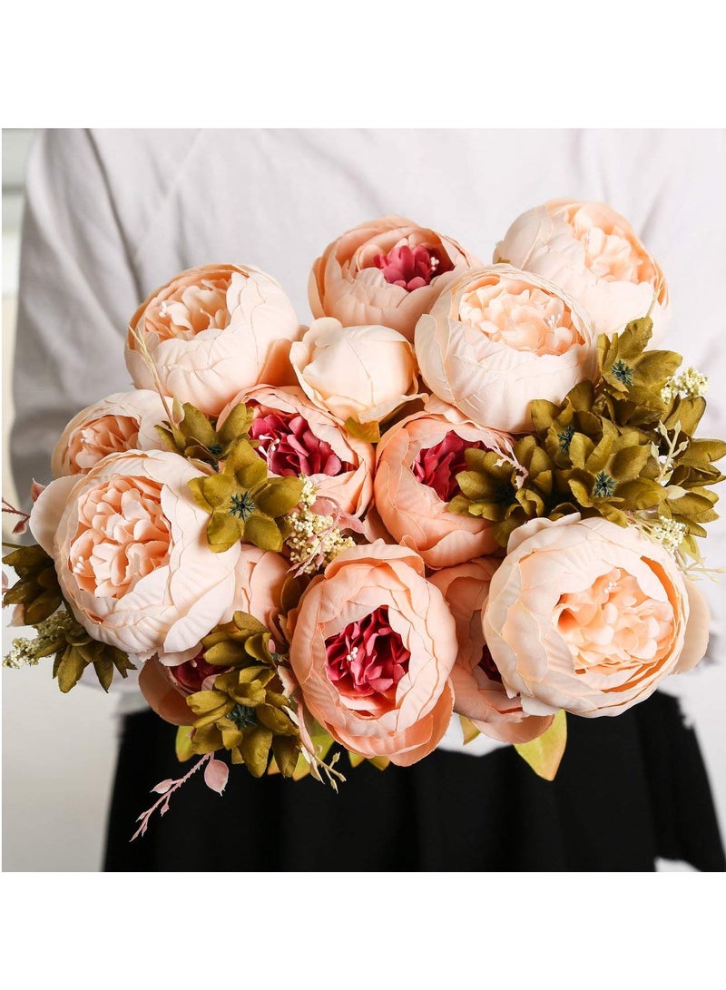 Vintage Artificial Peony Silk Flowers, Fake Peonies Vintage Bouquet for Wedding Anniversary Home Decoration(Light Pink)