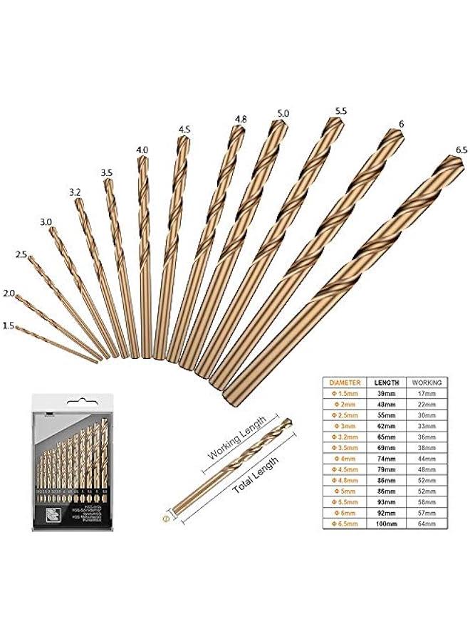 13 PCS Metric M35 Cobalt Steel Twist Drill Bit Set HSS Extremely Heat Resistant with Straight Shank to Cut Through Hard Metals Like A Hot Knife Through er,Such as Stainless Steel,Titanium Alloy