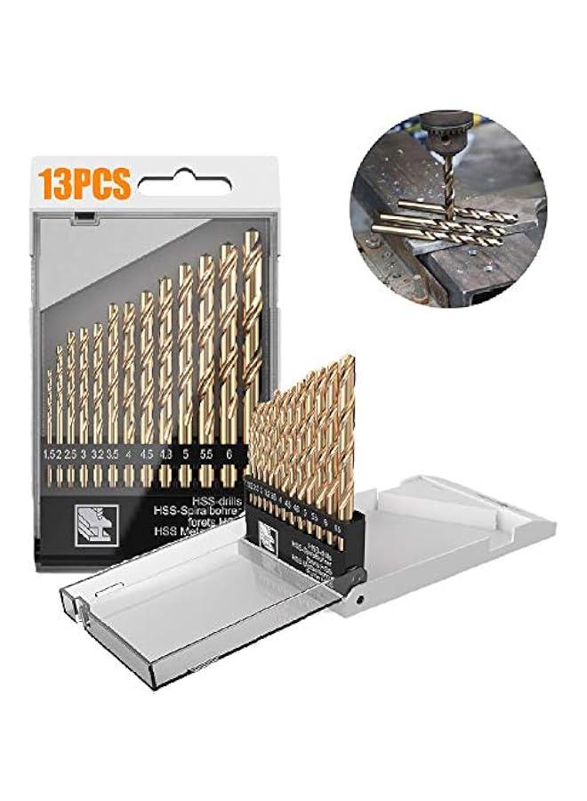 13 PCS Metric M35 Cobalt Steel Twist Drill Bit Set HSS Extremely Heat Resistant with Straight Shank to Cut Through Hard Metals Like A Hot Knife Through er,Such as Stainless Steel,Titanium Alloy