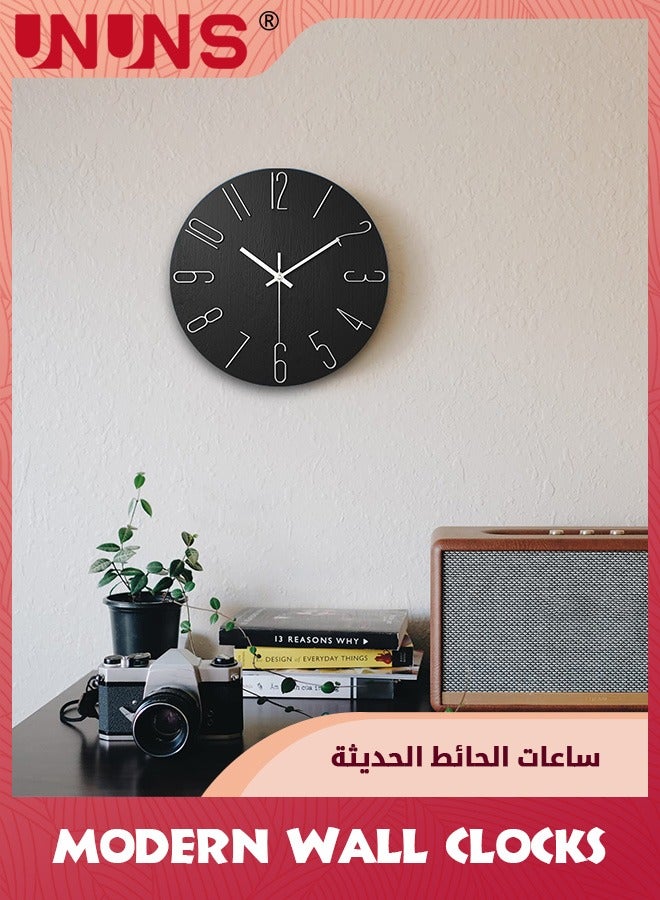 Wall Clock,30cm/12 Inch Silent Non-Ticking Wall Clock,Modern Minimalist Clocks,Battery Operated,Simple Wooden Decorative Clock For Home Bedroom Kitchen Living Room Office School,Black