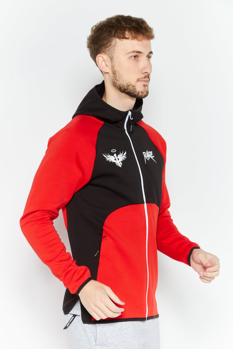 Men Sportswear Fit Long Sleeve Outdoor Hooded Jacket, Red