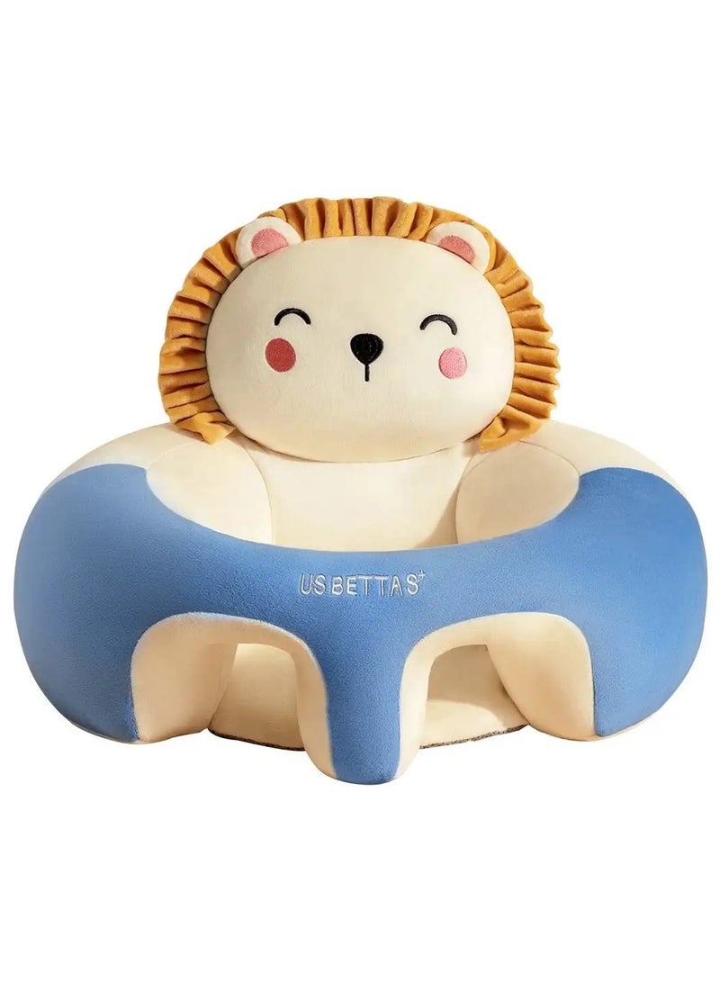 Animal shaped cute infant support seat, soft and supportive, two sided protection area, helping babies sit up with style, baby support training seat (Blue Lion)