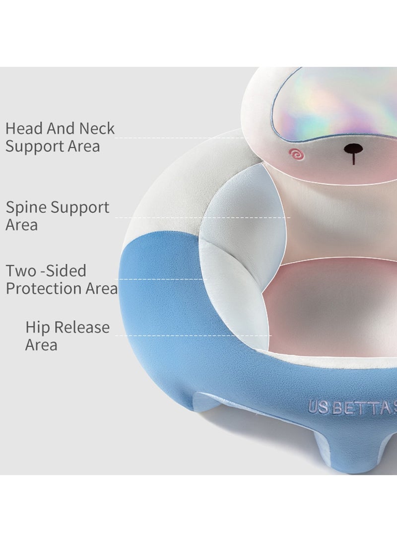 Animal shaped cute infant support seat, soft and supportive, two sided protection area, helping babies sit up with style, baby support training seat (Blue Bunny)