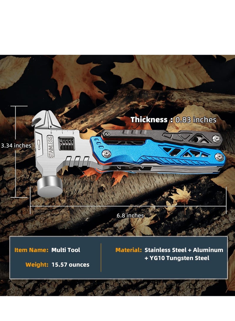 Upgraded Hammer Multitool, 18-in-1 Multitool Hatchet Axe Knife Hammer Pliers Saw Screwdrivers Bottle Can Opener Nylon Sheath Perfect for Camping Hiking Survival Gifts for Men